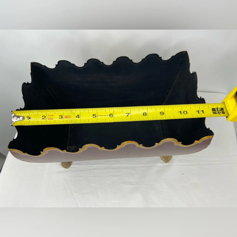 Tole Painted Planter Scalloped Upper Edge outlined inGold paint Claw Footed Base